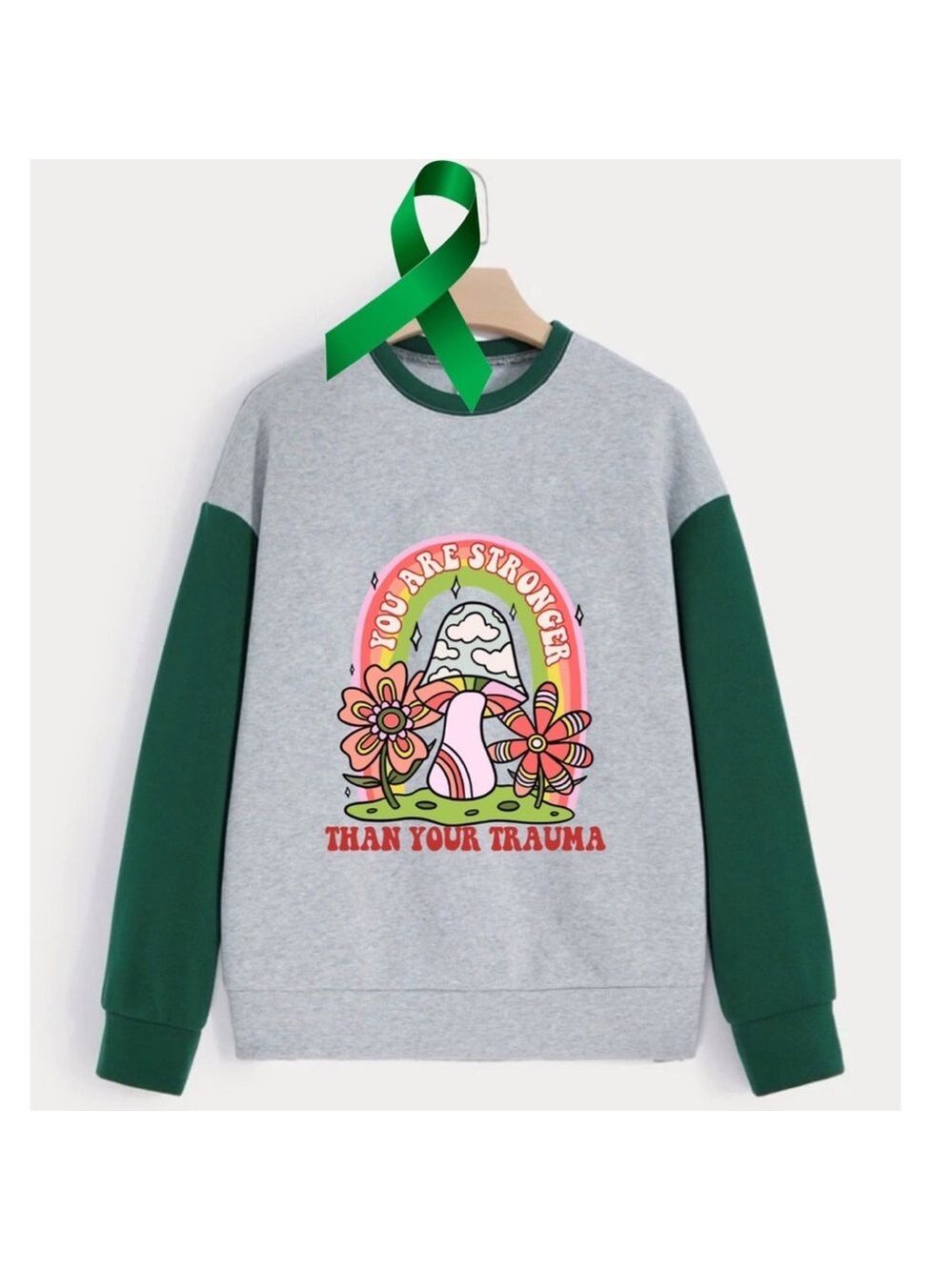 Stronger Than Trauma graphic pullover crewneck sweatshirt oversized large